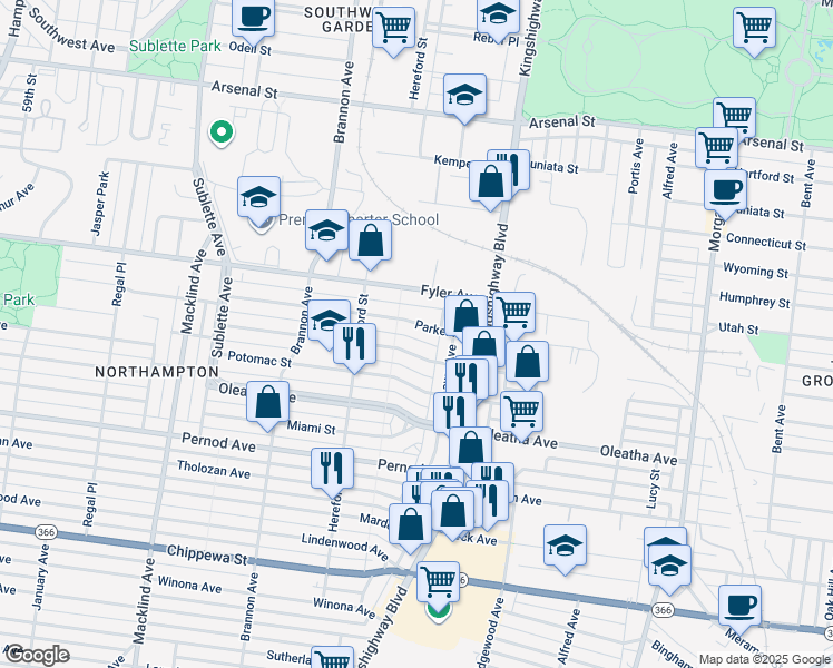 map of restaurants, bars, coffee shops, grocery stores, and more near 4946 Fairview Avenue in St. Louis