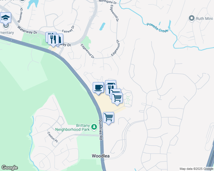 map of restaurants, bars, coffee shops, grocery stores, and more near 4126 Ashmere Cir in Dumfries