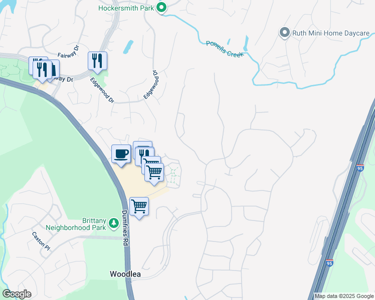map of restaurants, bars, coffee shops, grocery stores, and more near 3943 Great Harvest Court in Dumfries