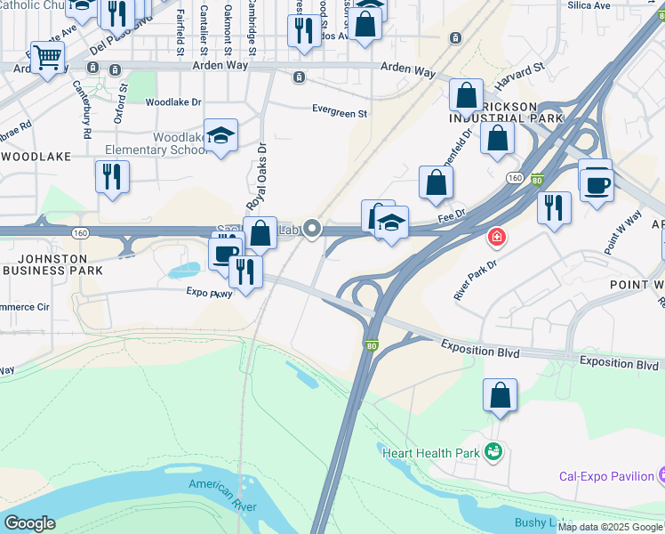 map of restaurants, bars, coffee shops, grocery stores, and more near 1876-1894 Tribute Rd in Sacramento