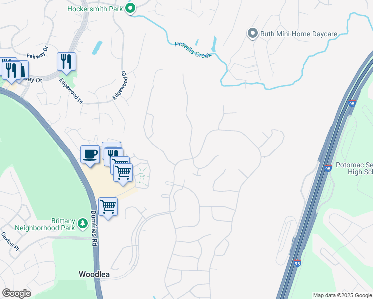 map of restaurants, bars, coffee shops, grocery stores, and more near 16154 Dancing Leaf Pl in Dumfries