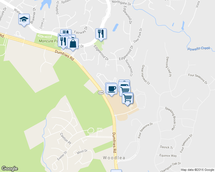 map of restaurants, bars, coffee shops, grocery stores, and more near 4232 Stockbridge Drive in Dumfries