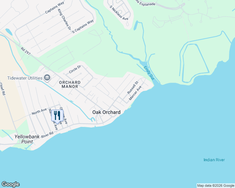 map of restaurants, bars, coffee shops, grocery stores, and more near 28416 Delaware Avenue in Millsboro