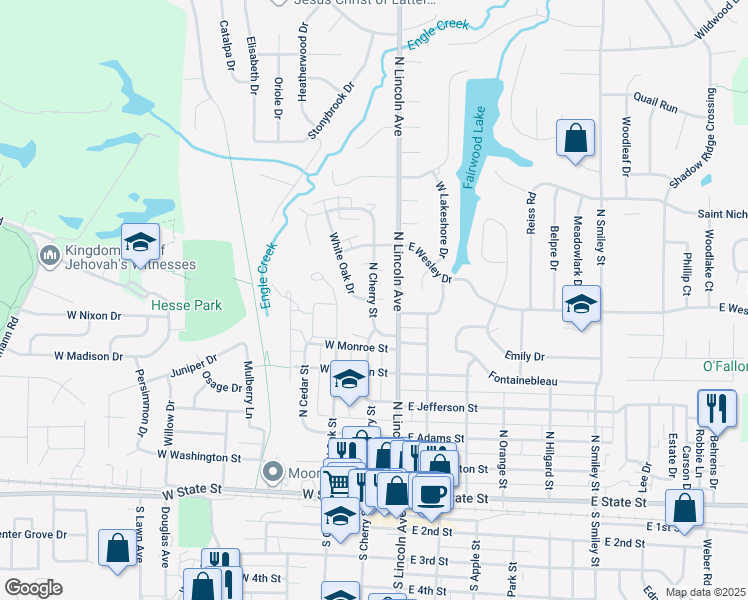 map of restaurants, bars, coffee shops, grocery stores, and more near 712 North Cherry Street in O'Fallon