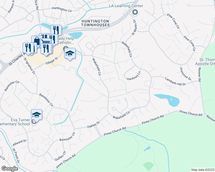 map of restaurants, bars, coffee shops, grocery stores, and more near 2345 Wakefield Circle in Waldorf