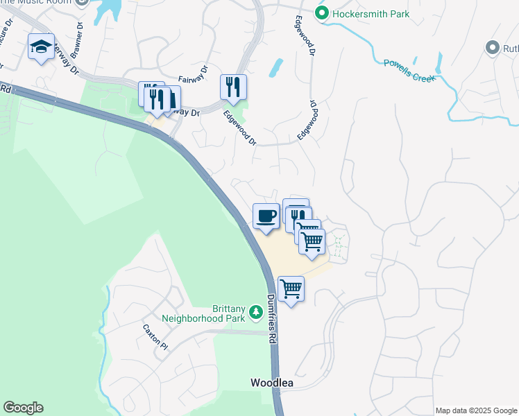 map of restaurants, bars, coffee shops, grocery stores, and more near 4226 Stockbridge Drive in Dumfries