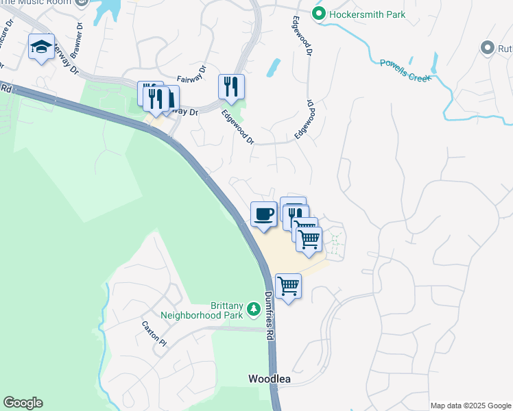 map of restaurants, bars, coffee shops, grocery stores, and more near 4226 Stockbridge Drive in Dumfries