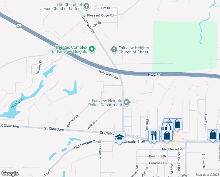 map of restaurants, bars, coffee shops, grocery stores, and more near 12 Lakeshire Drive in Fairview Heights