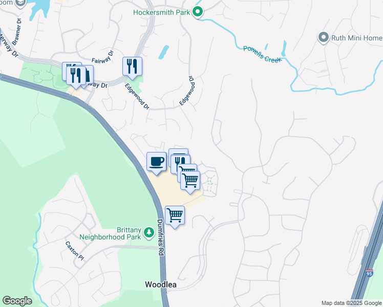 map of restaurants, bars, coffee shops, grocery stores, and more near 4178 Ashmere Circle in Dumfries