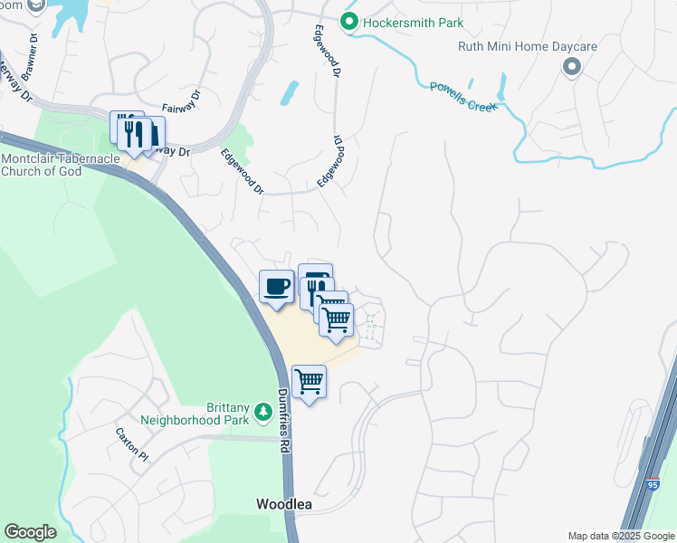 map of restaurants, bars, coffee shops, grocery stores, and more near 4178 Ashmere Circle in Dumfries