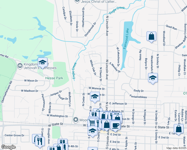 map of restaurants, bars, coffee shops, grocery stores, and more near 704 White Oak Drive in O'Fallon