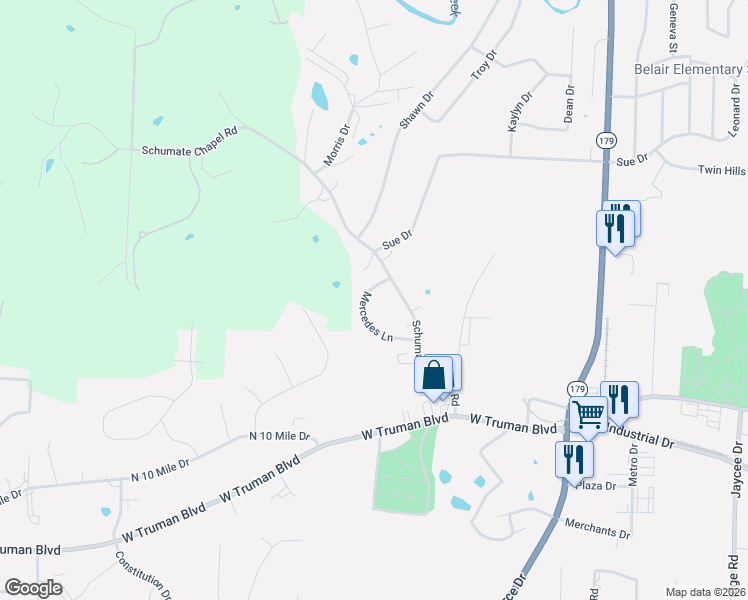 map of restaurants, bars, coffee shops, grocery stores, and more near 403 Schumate Chapel Road in Jefferson City