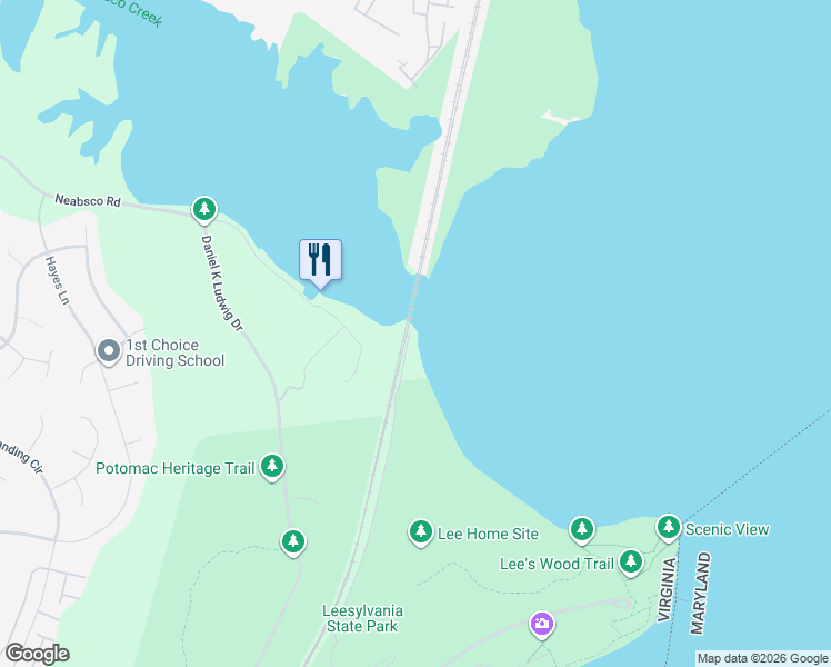 map of restaurants, bars, coffee shops, grocery stores, and more near 16250 Neabsco Beach Way in Woodbridge