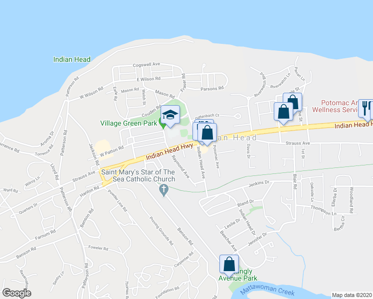 map of restaurants, bars, coffee shops, grocery stores, and more near 4105 Indian Head Hwy in Indian Head