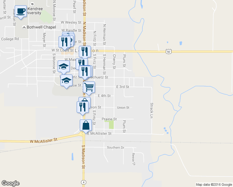 map of restaurants, bars, coffee shops, grocery stores, and more near 517 Cherry Street in Lebanon