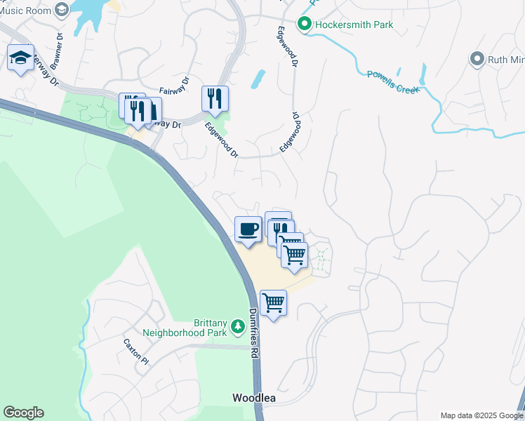 map of restaurants, bars, coffee shops, grocery stores, and more near 16094 Taconic Circle in Dumfries
