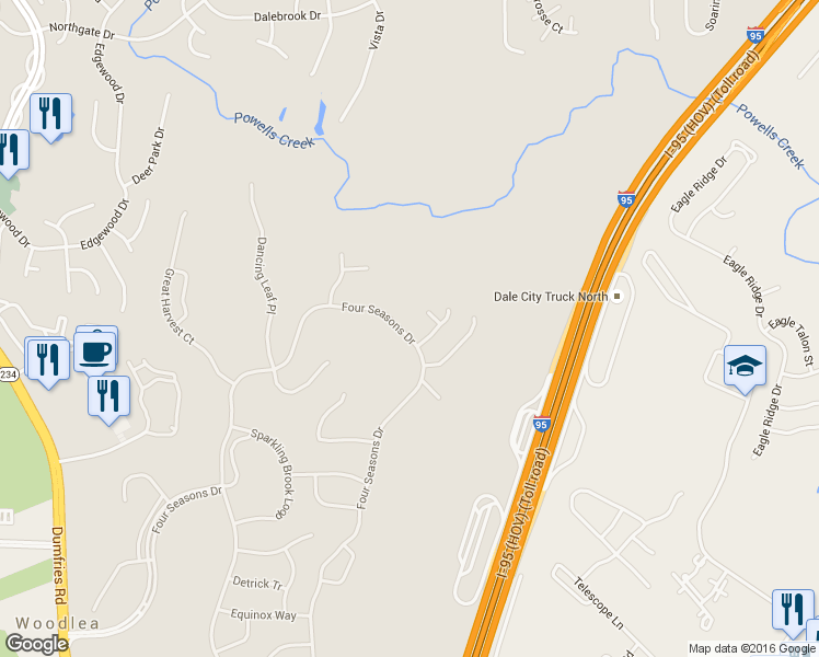 map of restaurants, bars, coffee shops, grocery stores, and more near 17067 Four Seasons Drive in Montclair
