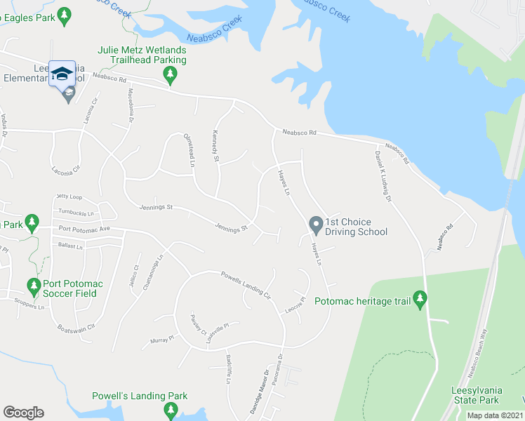map of restaurants, bars, coffee shops, grocery stores, and more near 2053 Jennings Street in Woodbridge