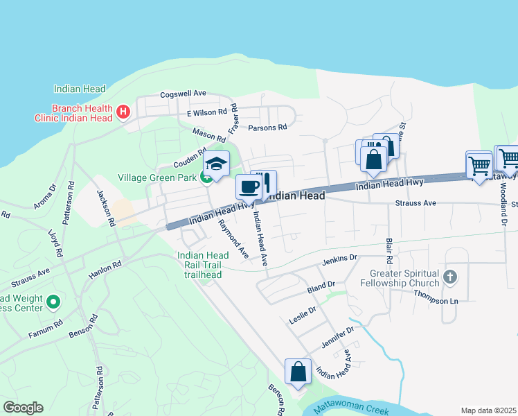 map of restaurants, bars, coffee shops, grocery stores, and more near 4195 Indian Head Highway in Indian Head