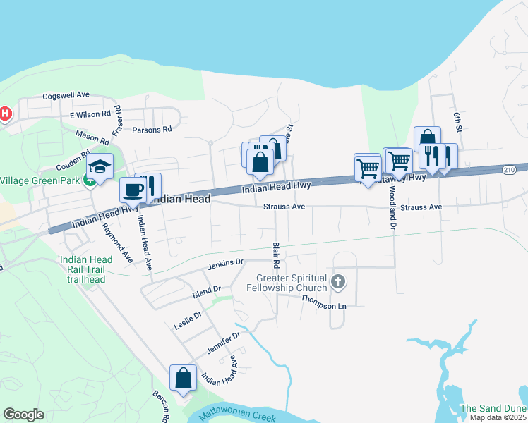 map of restaurants, bars, coffee shops, grocery stores, and more near 4355 Strauss Avenue in Indian Head