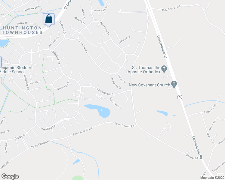 map of restaurants, bars, coffee shops, grocery stores, and more near 3002 Lambeth Hill Drive in Waldorf