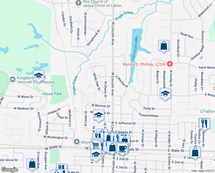map of restaurants, bars, coffee shops, grocery stores, and more near 712 North Cherry Street in O'Fallon