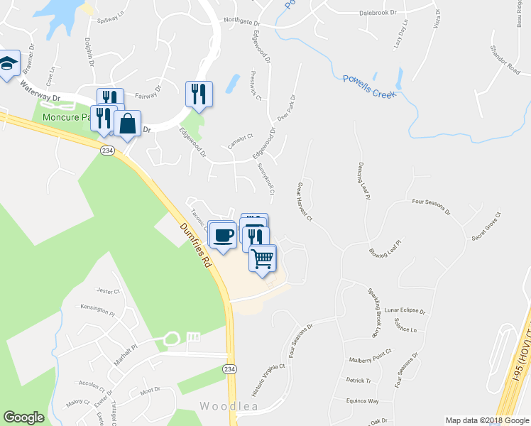 map of restaurants, bars, coffee shops, grocery stores, and more near 4216 Ashmere Circle in Dumfries