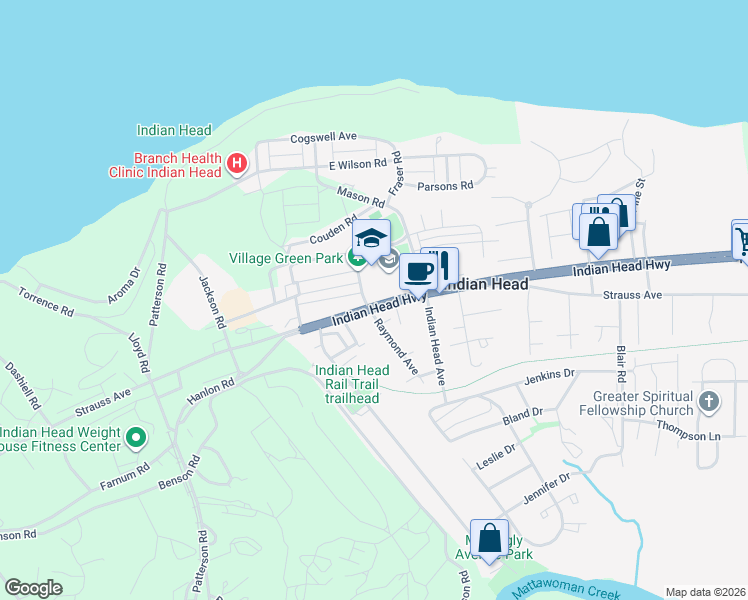 map of restaurants, bars, coffee shops, grocery stores, and more near 4200 Indian Head Highway in Indian Head