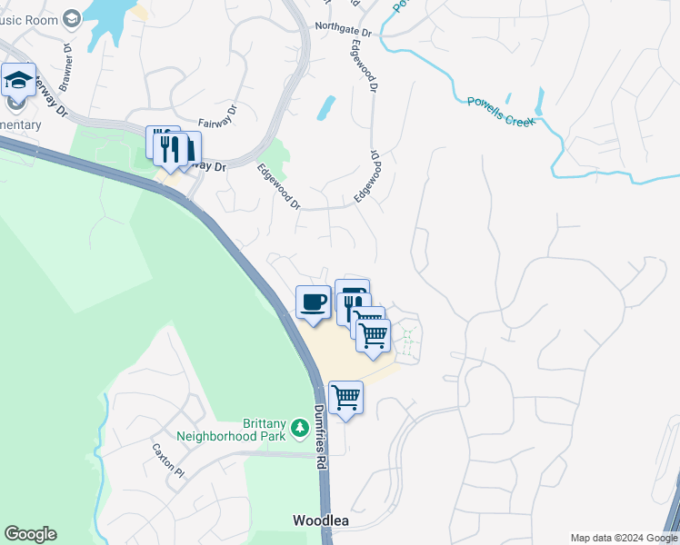 map of restaurants, bars, coffee shops, grocery stores, and more near 4264 Ashmere Circle in Dumfries