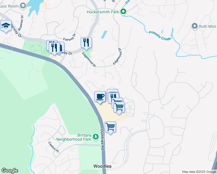 map of restaurants, bars, coffee shops, grocery stores, and more near 4264 Ashmere Circle in Dumfries
