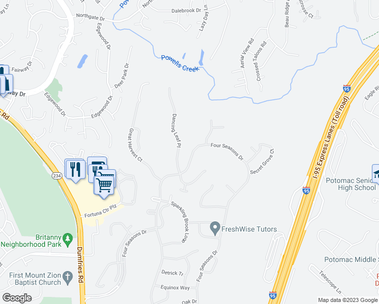 map of restaurants, bars, coffee shops, grocery stores, and more near 16945 Four Seasons Drive in Montclair