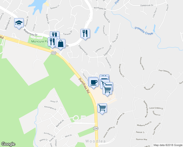 map of restaurants, bars, coffee shops, grocery stores, and more near 16172 Taconic Circle in Dumfries