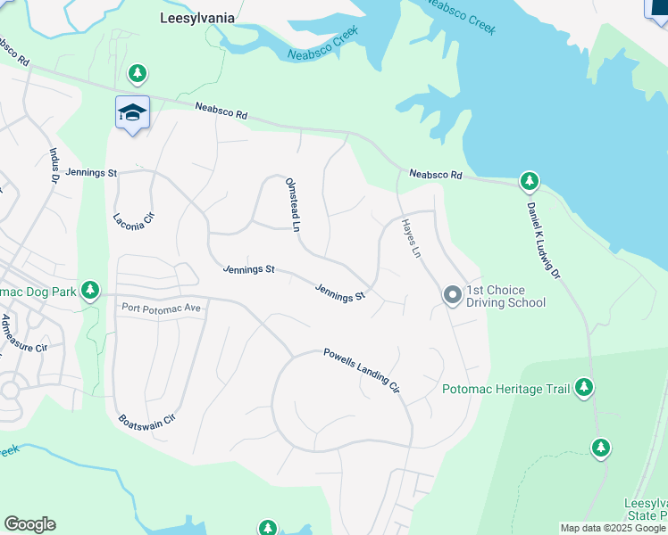 map of restaurants, bars, coffee shops, grocery stores, and more near 16073 Olmstead Lane in Woodbridge