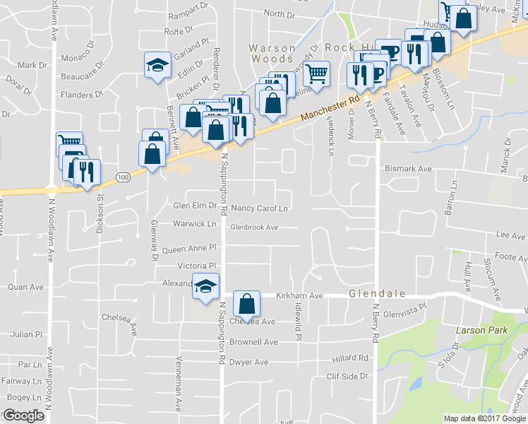 map of restaurants, bars, coffee shops, grocery stores, and more near 996 Nancy Carol Lane in St. Louis