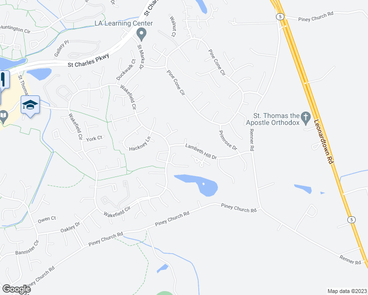 map of restaurants, bars, coffee shops, grocery stores, and more near 12 King James Place in Waldorf