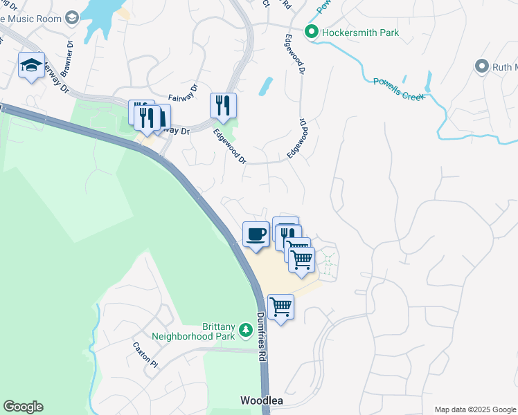 map of restaurants, bars, coffee shops, grocery stores, and more near 16150 Taconic Circle in Dumfries