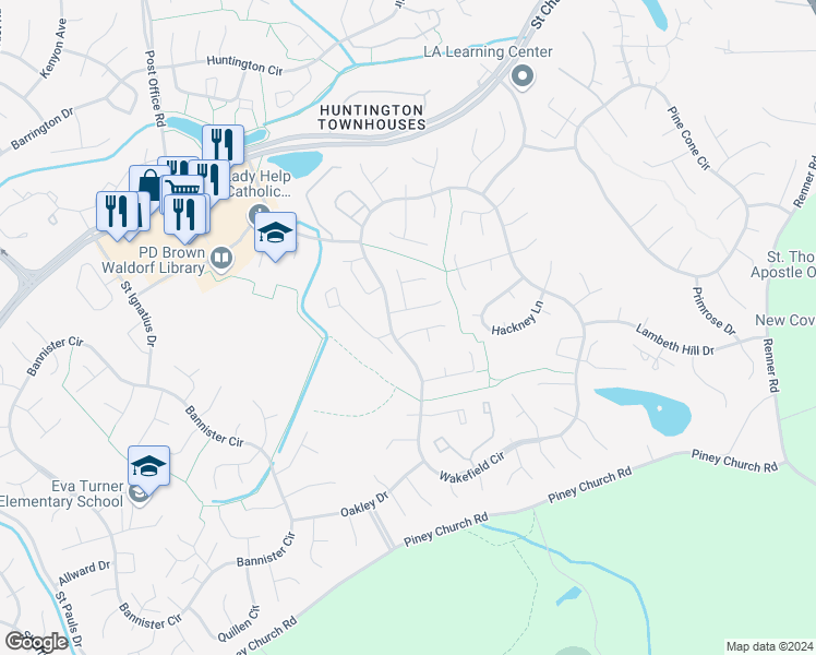 map of restaurants, bars, coffee shops, grocery stores, and more near 2393 Windsor Park Court in Waldorf