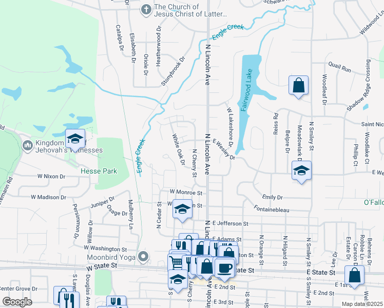 map of restaurants, bars, coffee shops, grocery stores, and more near 704 White Oak Drive in O'Fallon
