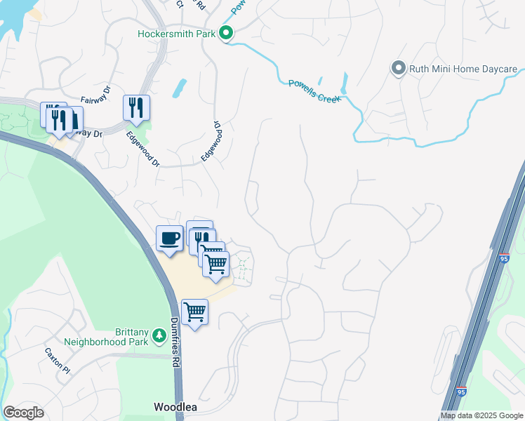 map of restaurants, bars, coffee shops, grocery stores, and more near 16235 Rising Fawn Terrace in Dumfries