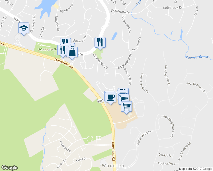 map of restaurants, bars, coffee shops, grocery stores, and more near 16192 Taconic Circle in Dumfries