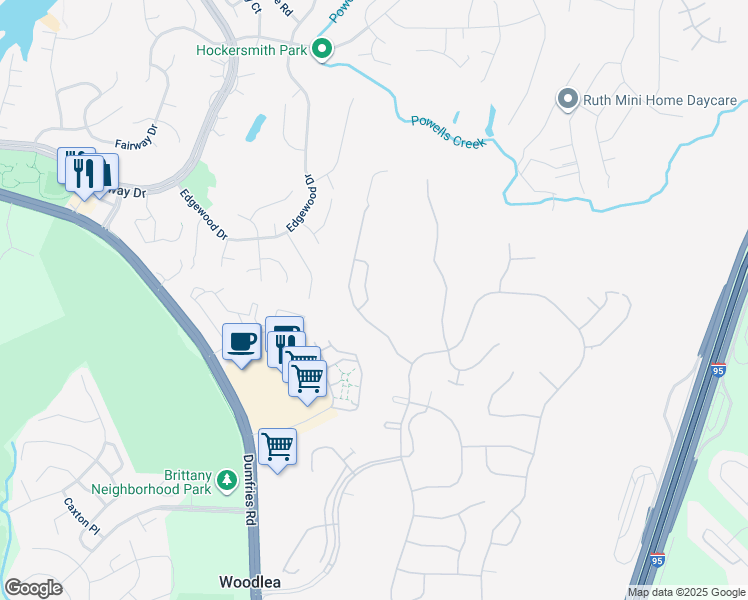 map of restaurants, bars, coffee shops, grocery stores, and more near 16235 Rising Fawn Terrace in Dumfries