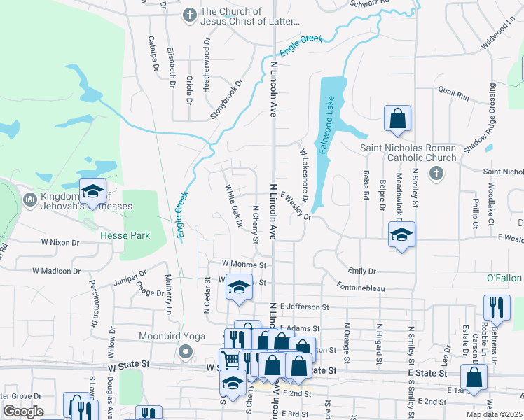 map of restaurants, bars, coffee shops, grocery stores, and more near 712 North Cherry Street in O'Fallon