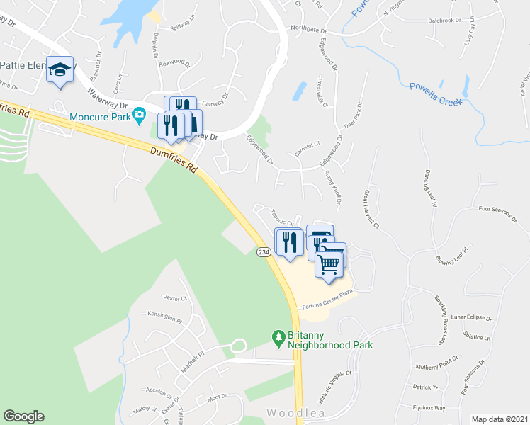 map of restaurants, bars, coffee shops, grocery stores, and more near 16215 Taconic Circle in Dumfries