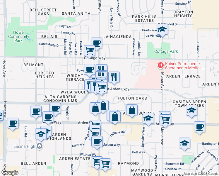 map of restaurants, bars, coffee shops, grocery stores, and more near in Sacramento