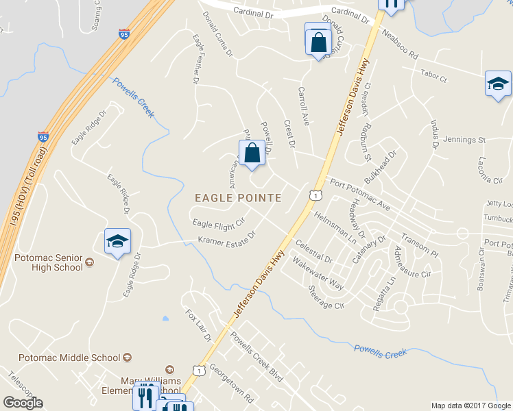 map of restaurants, bars, coffee shops, grocery stores, and more near 2904 American Eagle Boulevard in Woodbridge