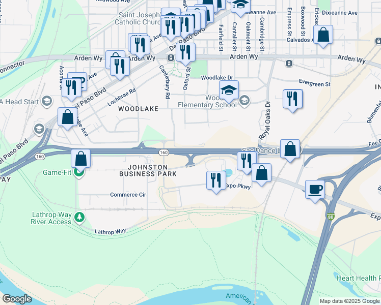 map of restaurants, bars, coffee shops, grocery stores, and more near North Sacramento Freeway in Sacramento