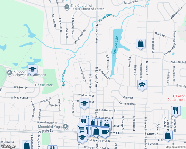 map of restaurants, bars, coffee shops, grocery stores, and more near 712 North Cherry Street in O'Fallon