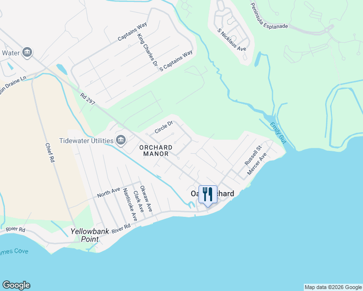 map of restaurants, bars, coffee shops, grocery stores, and more near 32876 Circle Drive in Millsboro