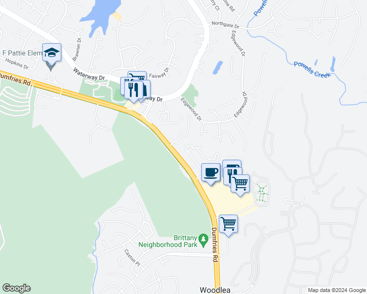 map of restaurants, bars, coffee shops, grocery stores, and more near 16246 Taconic Circle in Dumfries