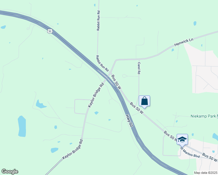 map of restaurants, bars, coffee shops, grocery stores, and more near U.S. 50 in Jefferson City